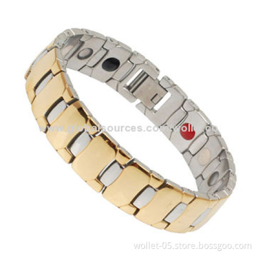 Wholesale Stainless Steel Men's Link Magnetic Bracelet, IP Gold Plating, High-polished